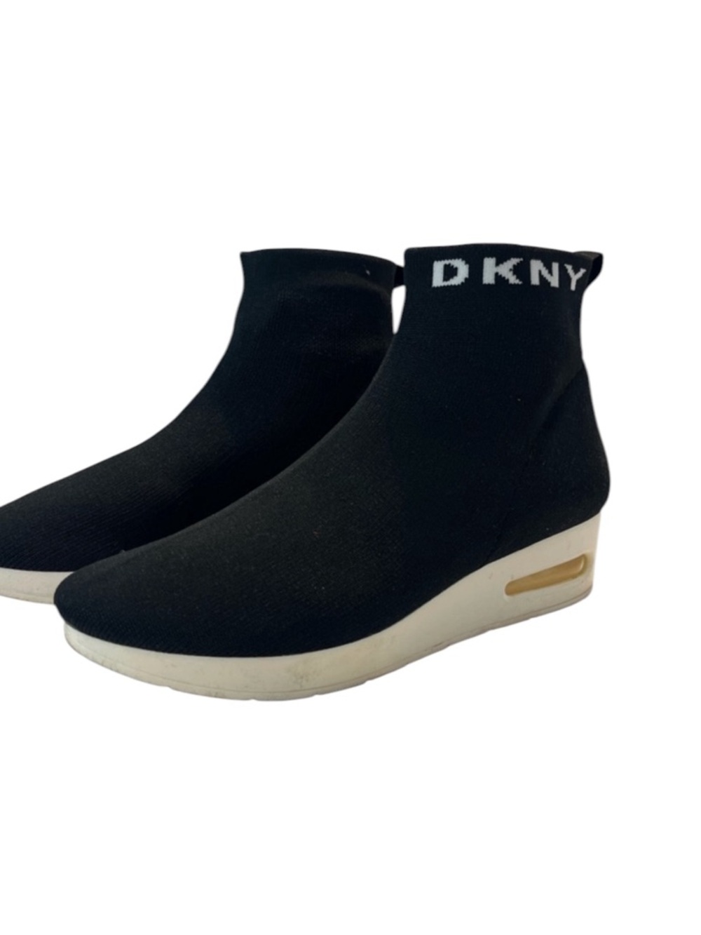 DKNY Black Knit Sock Sneakers with White Sole